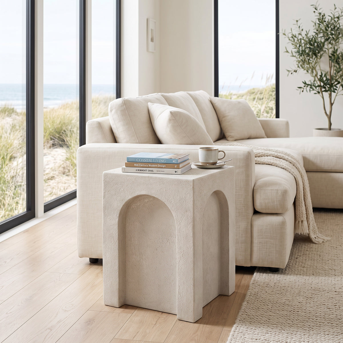 White Concrete Square Outdoor Side Table