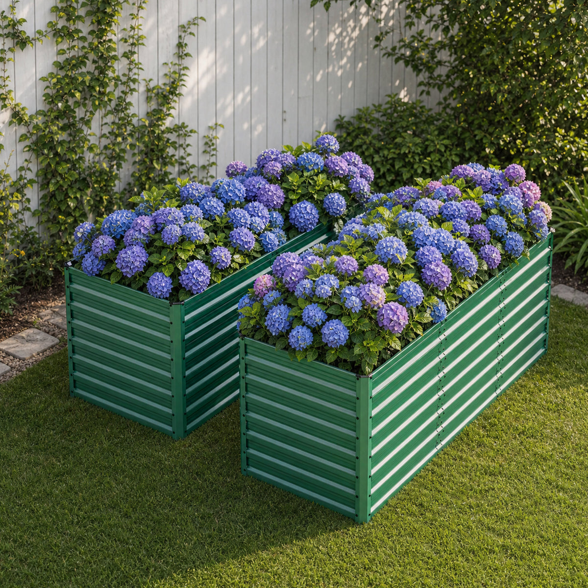 Green Metal Raised Garden Bed, Set of 2