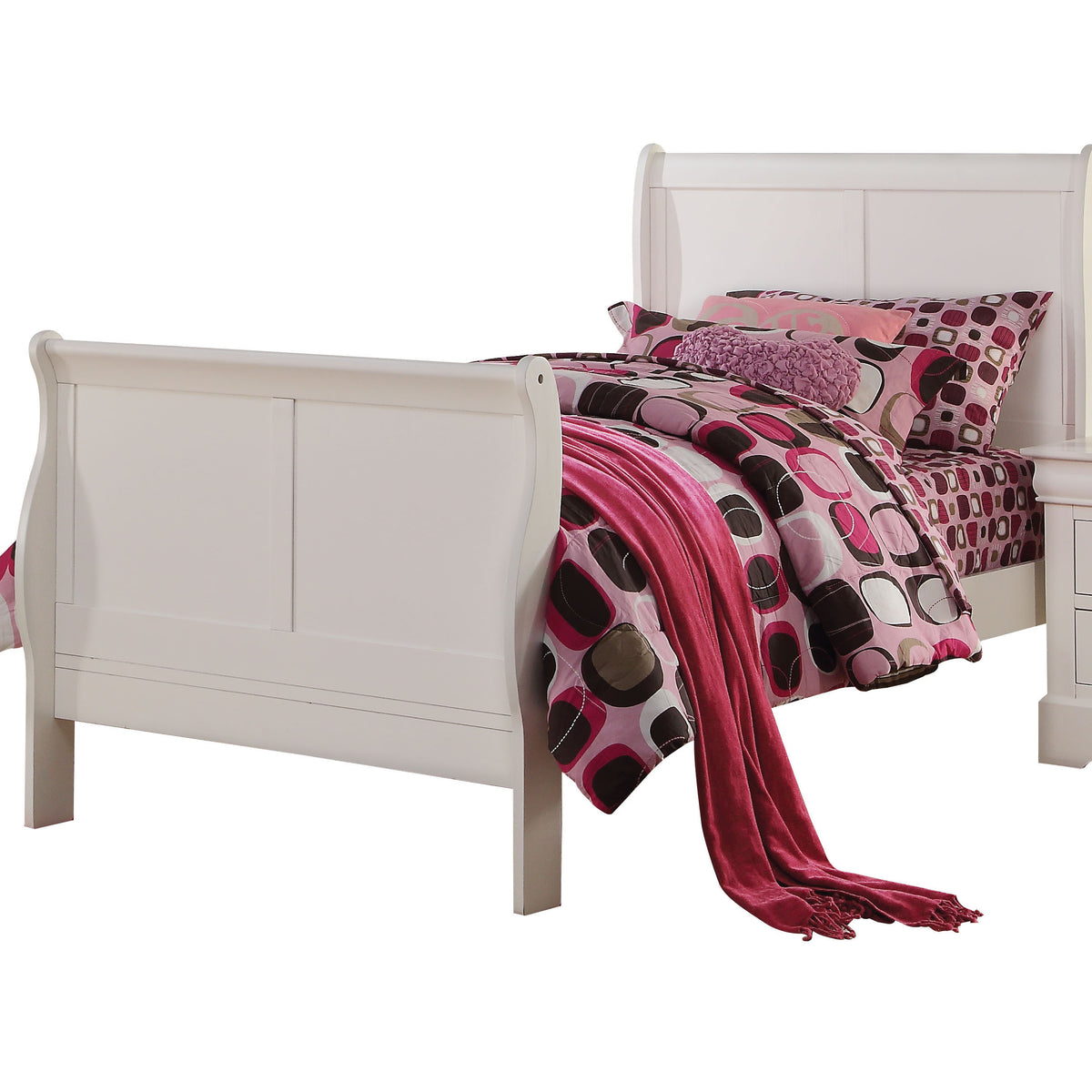 Full Sleigh Bed with Curved Headboard, White