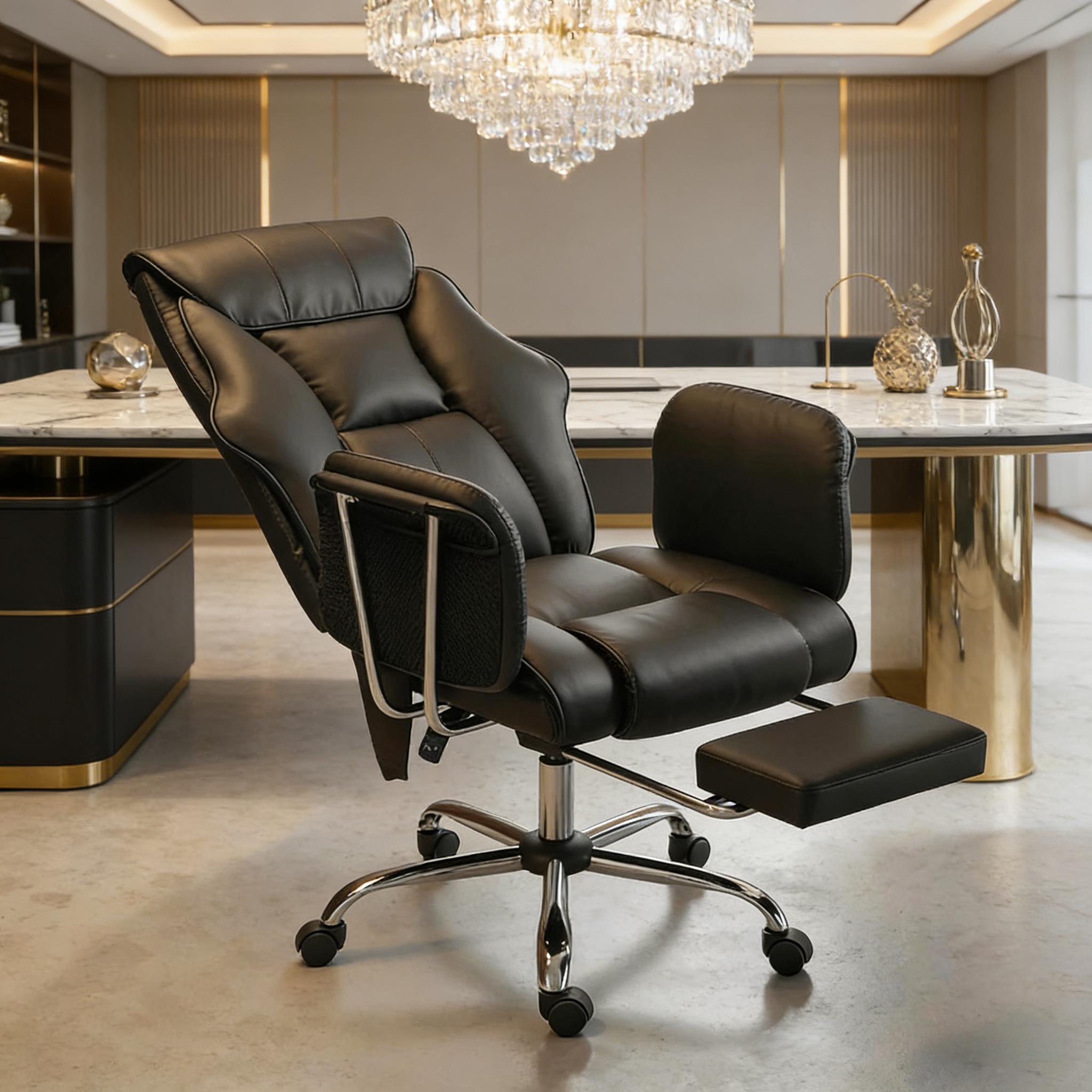 Massage Lumbar Support Office Chair, 31.1 in, Black, 30.3 in Deep