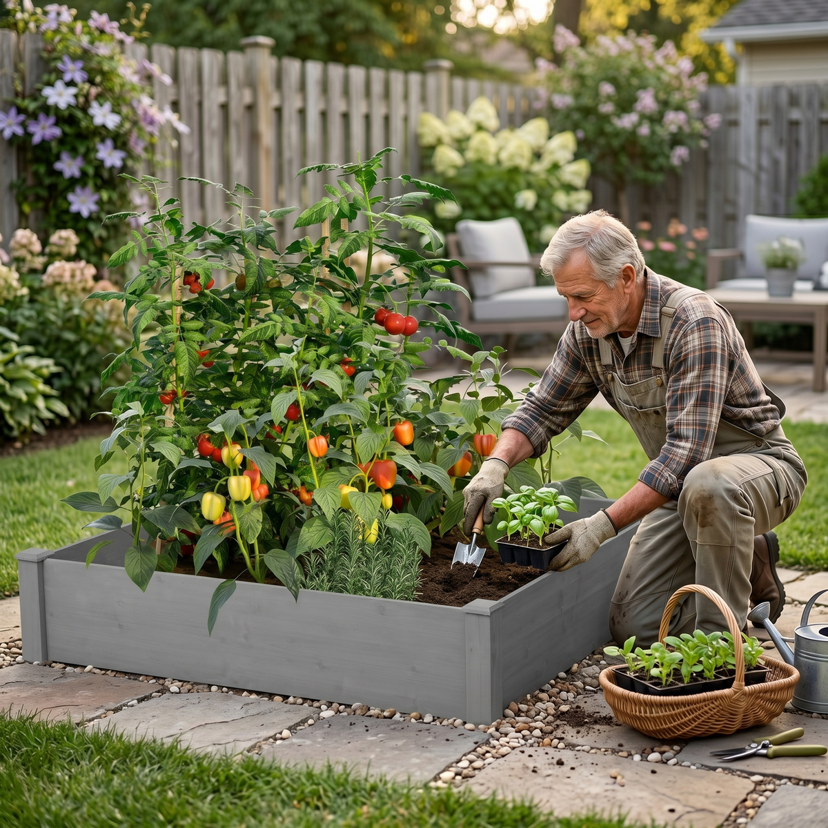 Gray Solid Wood Raised Garden Bed, 10 in Tall, 48 in Deep