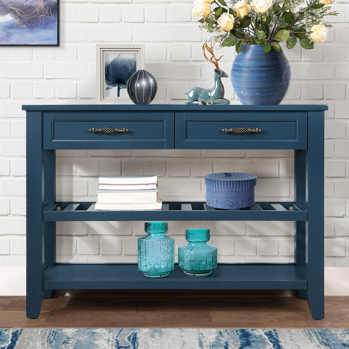 Navy Blue Entryway Console Table with Storage, 42 in Wide