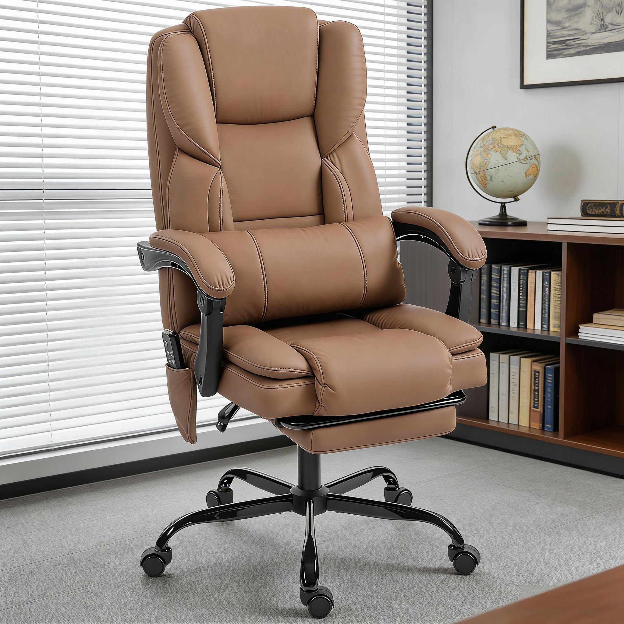 Massage Lumbar Support Office Chair, 265 lb Capacity, Brown