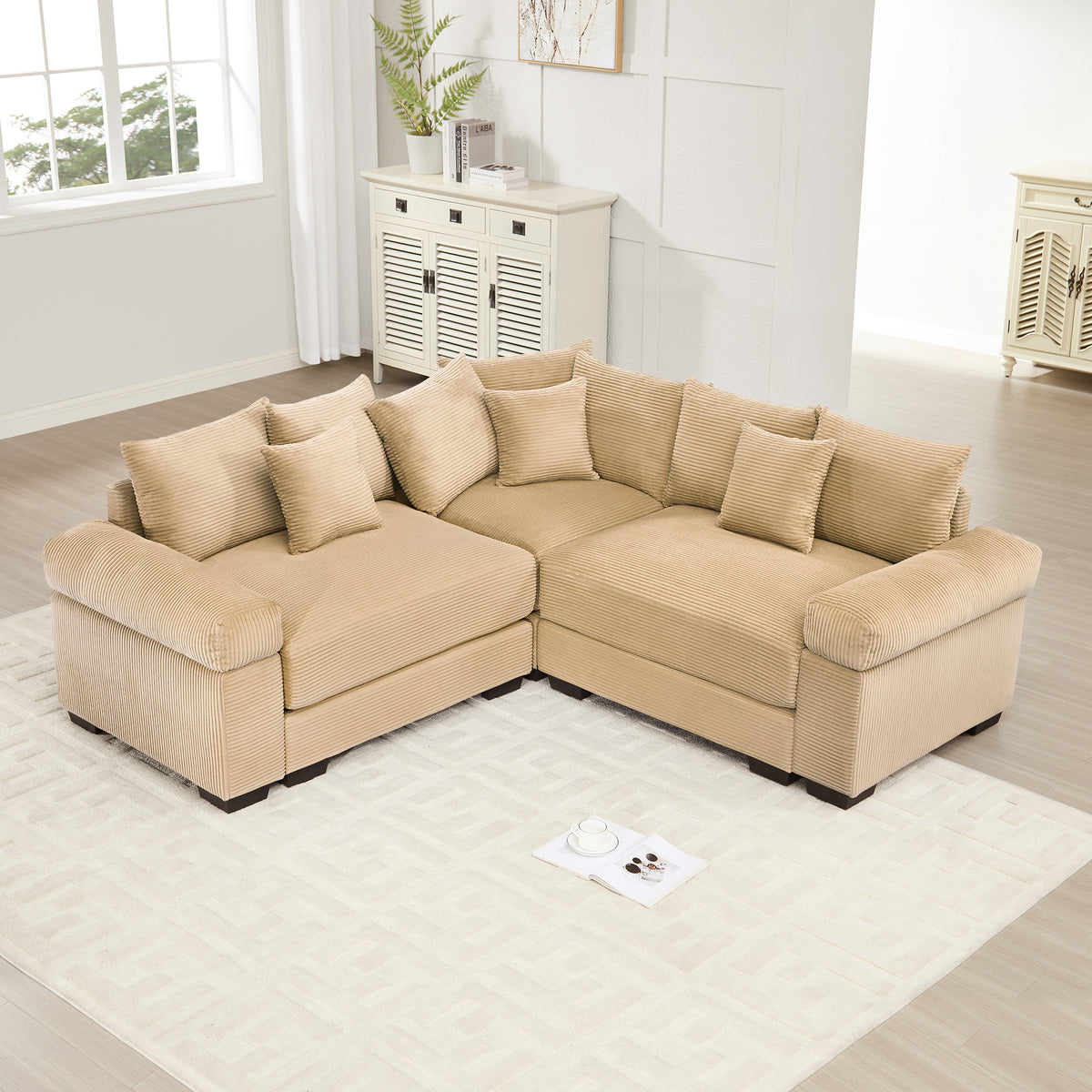 Camel Corduroy Modular Sectional, 3-Seat