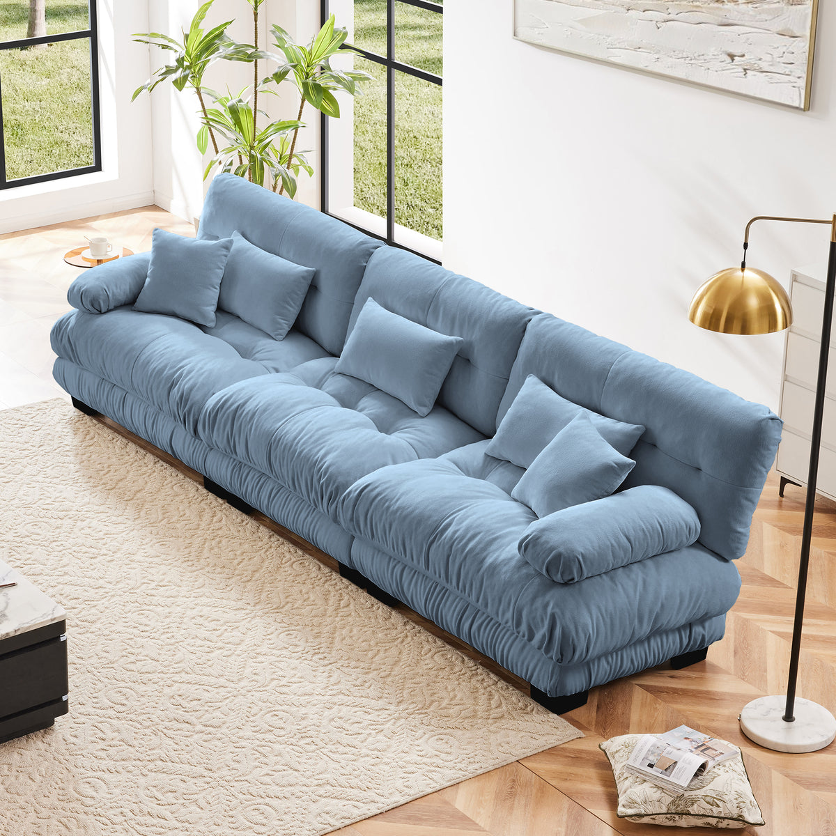 Blue Chenille Modular Sectional Couch
