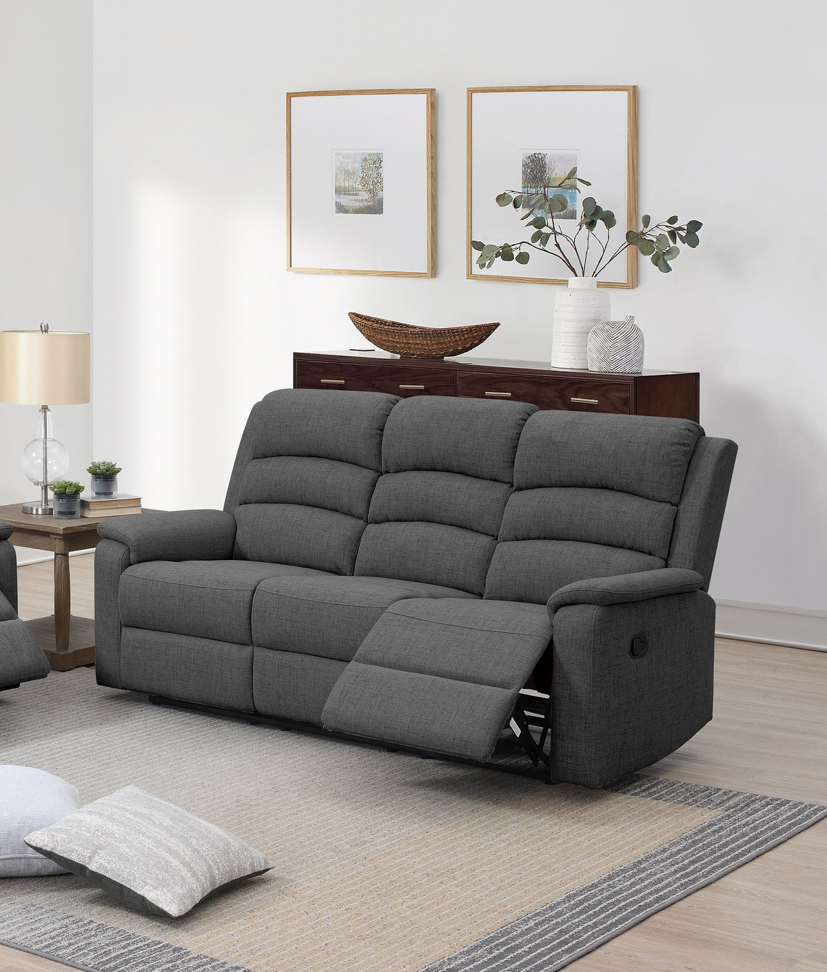 Dark Gray Reclining Sofa, 74 in Wide