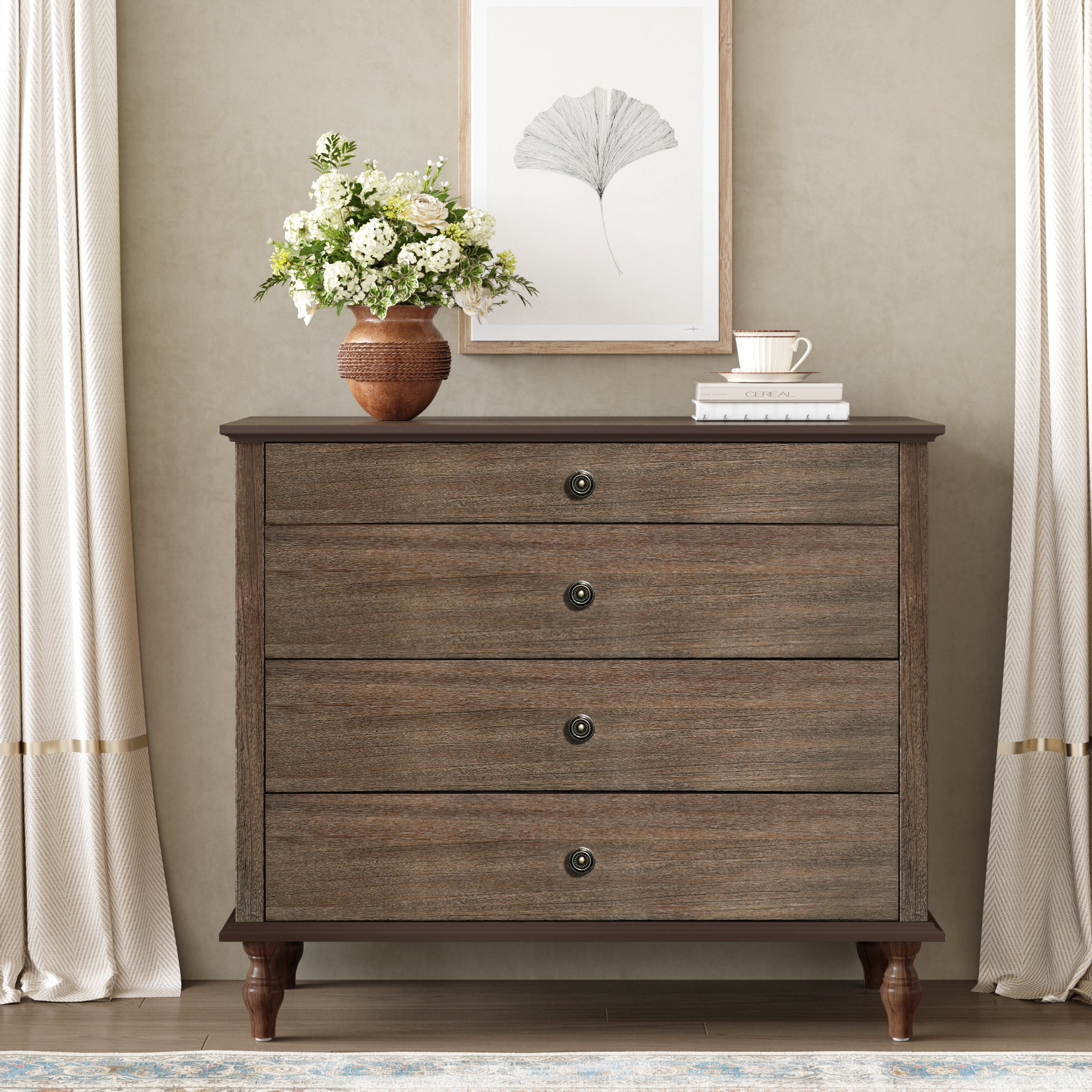 Deep Brown 4-Drawer Dresser, 39.76 Inches Wide