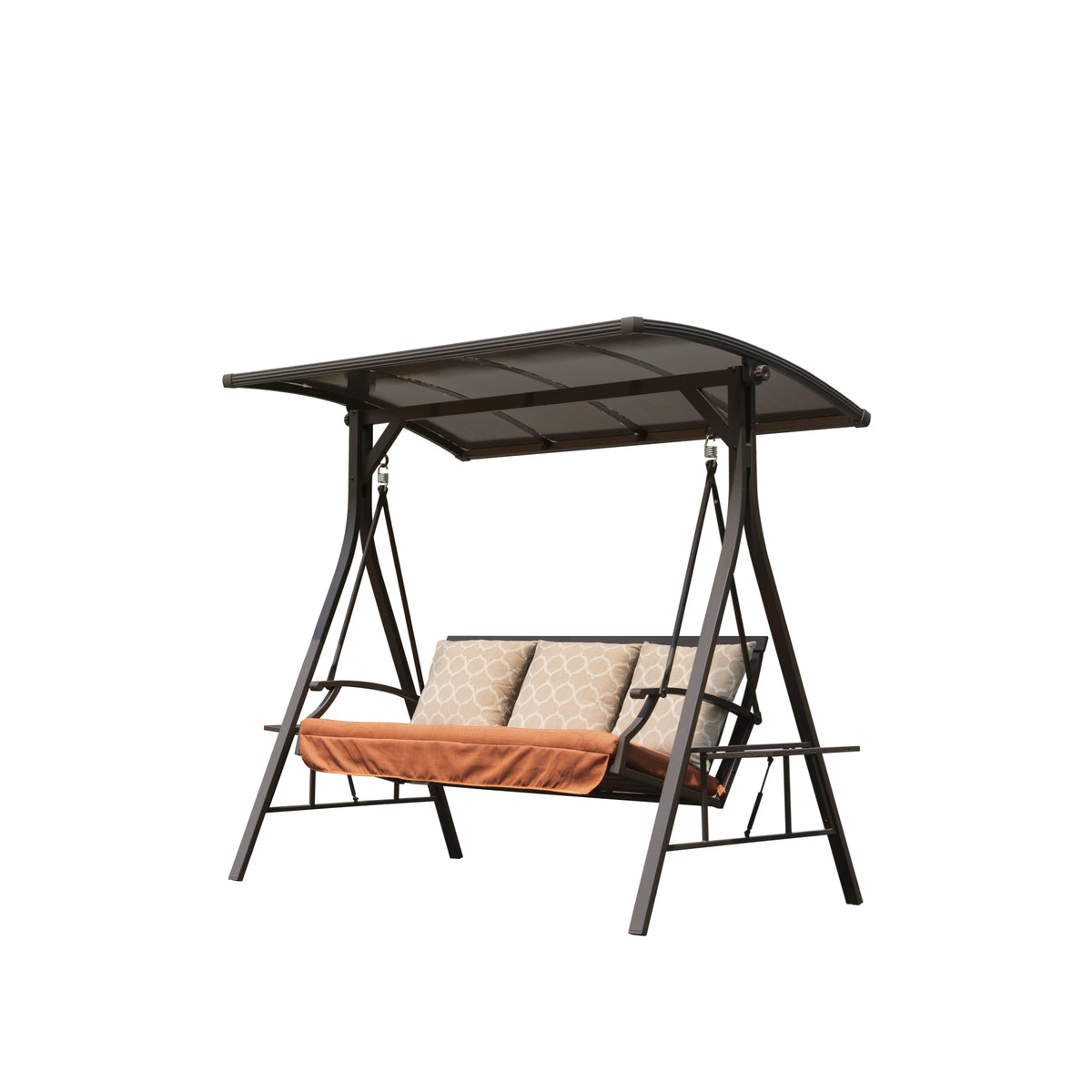 Brown Metal Porch Swing with Canopy, 68.7 in Tall
