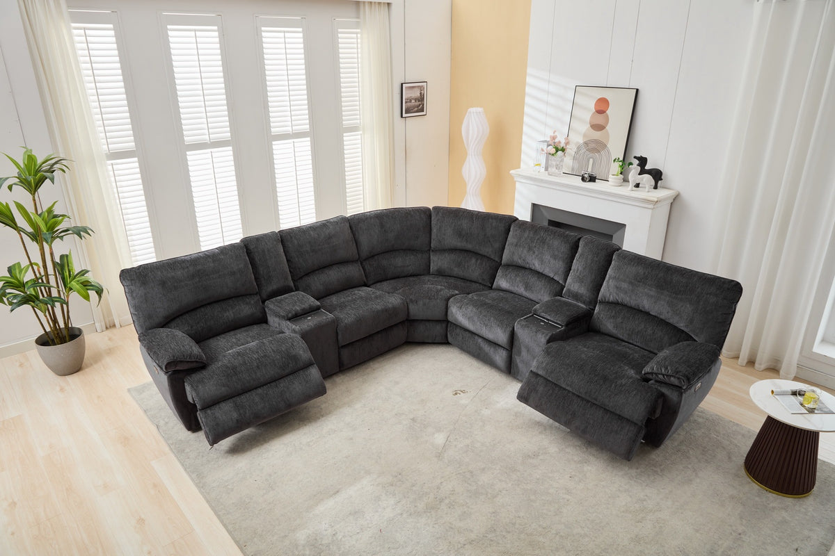 Gray Power Reclining Sectional, USB Charging