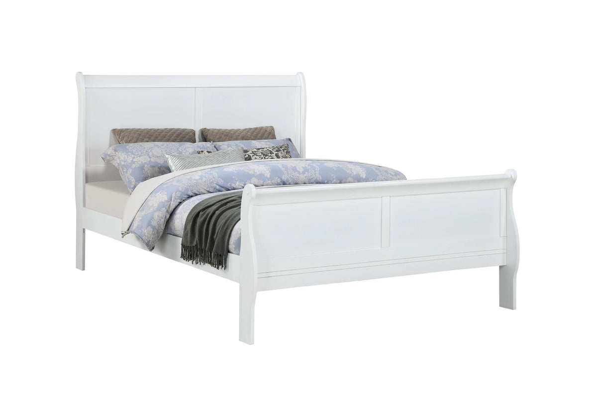 Solid Wood Full Sleigh Bed, Louis Philippe Style, White