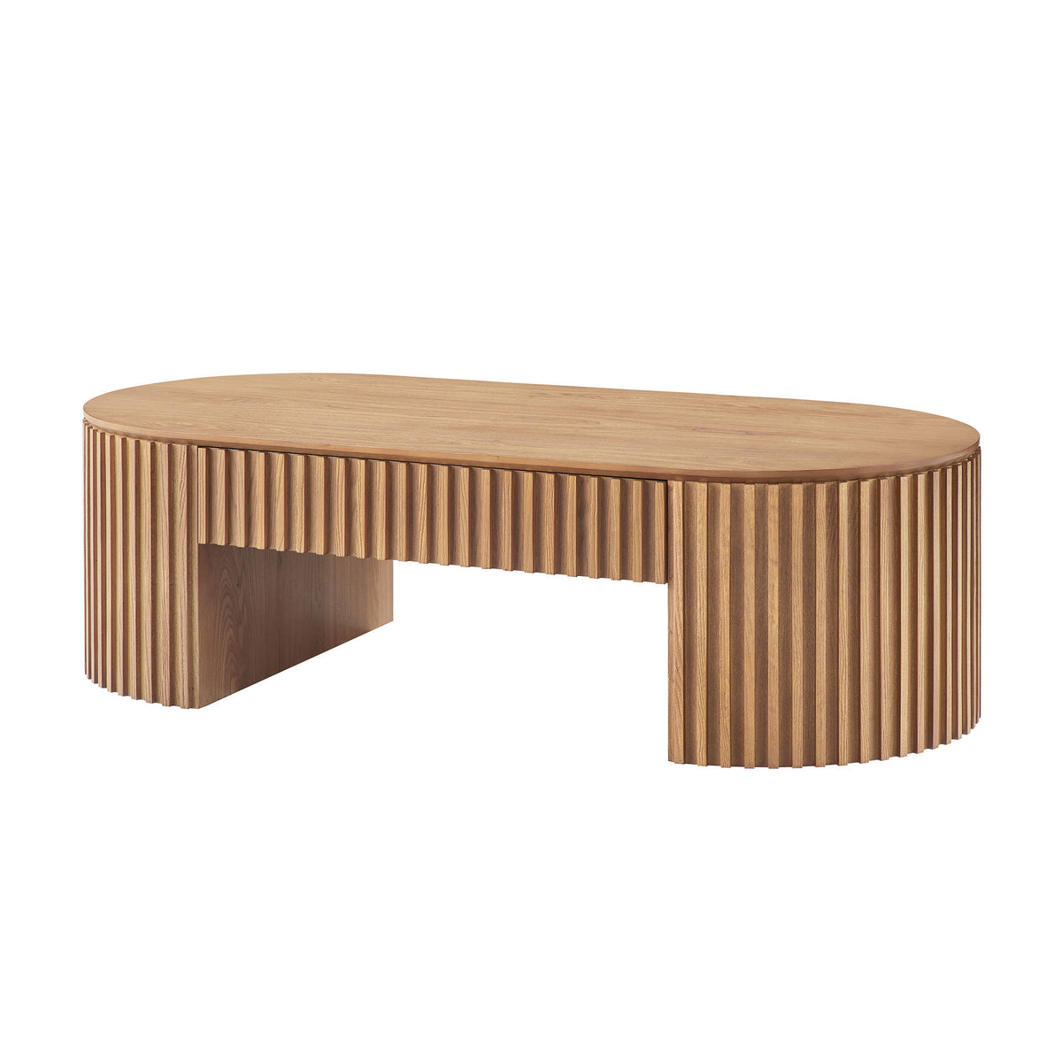 Oak Oval Coffee Table with Storage, 51.2 in