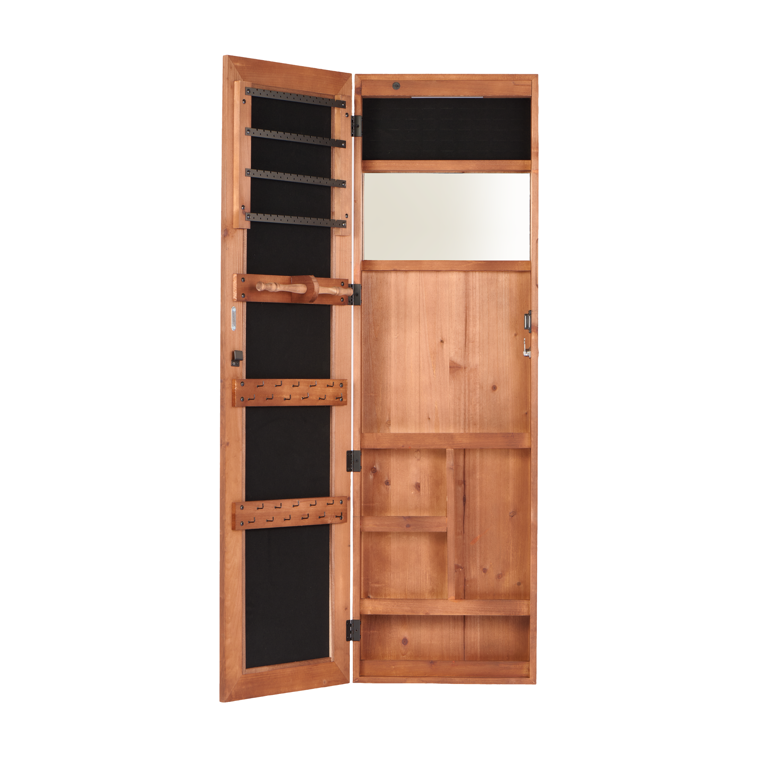 Lockable Jewelry Cabinet with Full-Length Mirror, Solid Fir