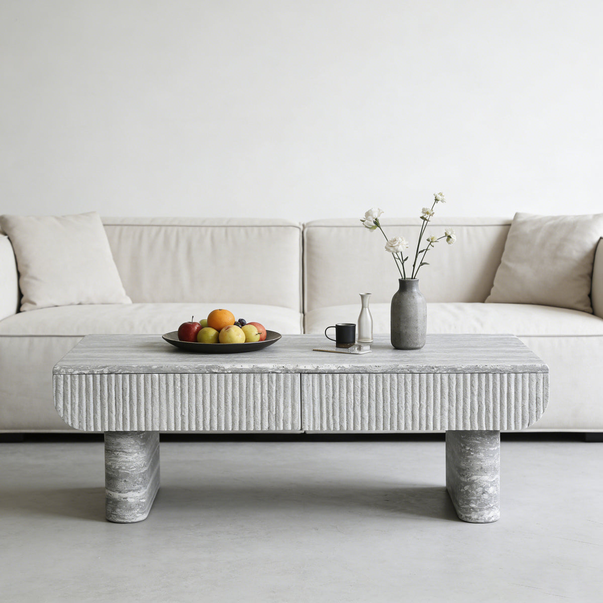 Gray Rectangular Fluted Coffee Table with Storage, 46.9 in