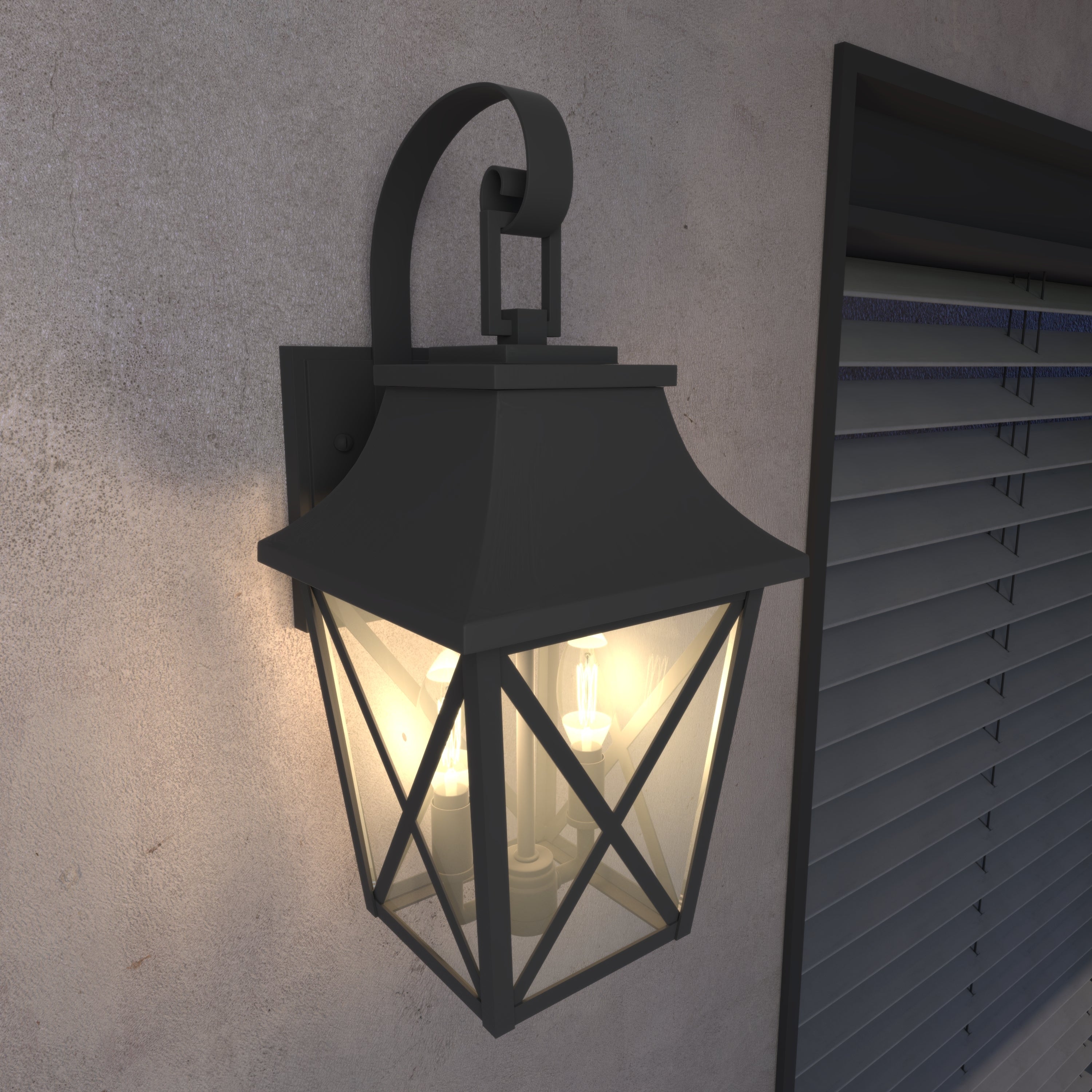 Outdoor Wall Lantern, Two-Light Aluminum Sconce, Black