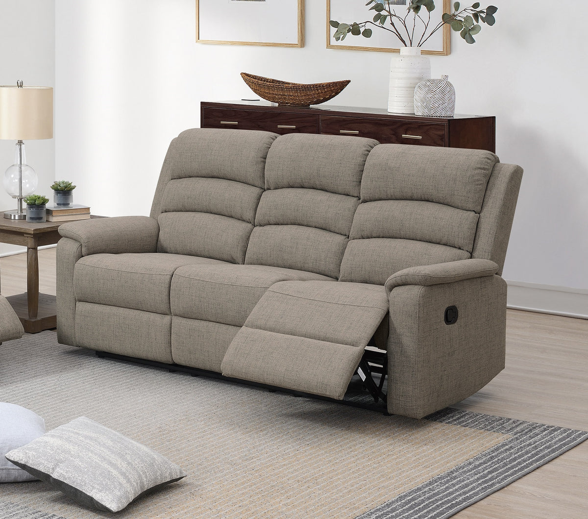 Light Brown Reclining Sofa, 74 in Wide