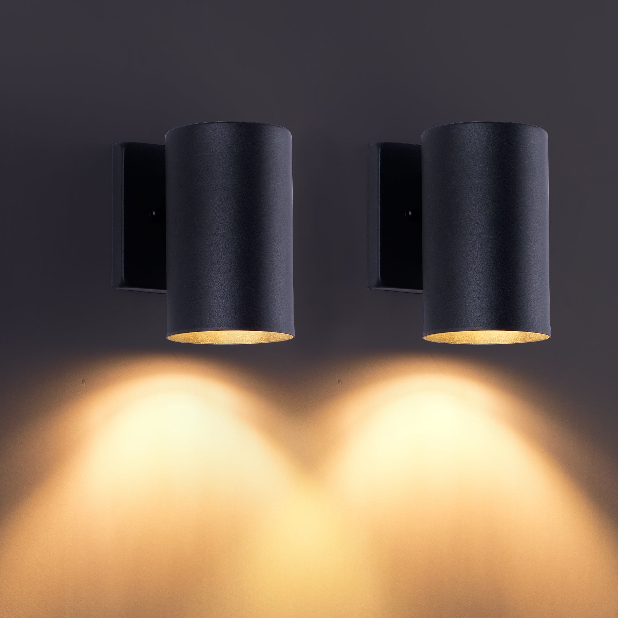 Wall Sconce, Cylinder, Dimmable, Set of 2, Black