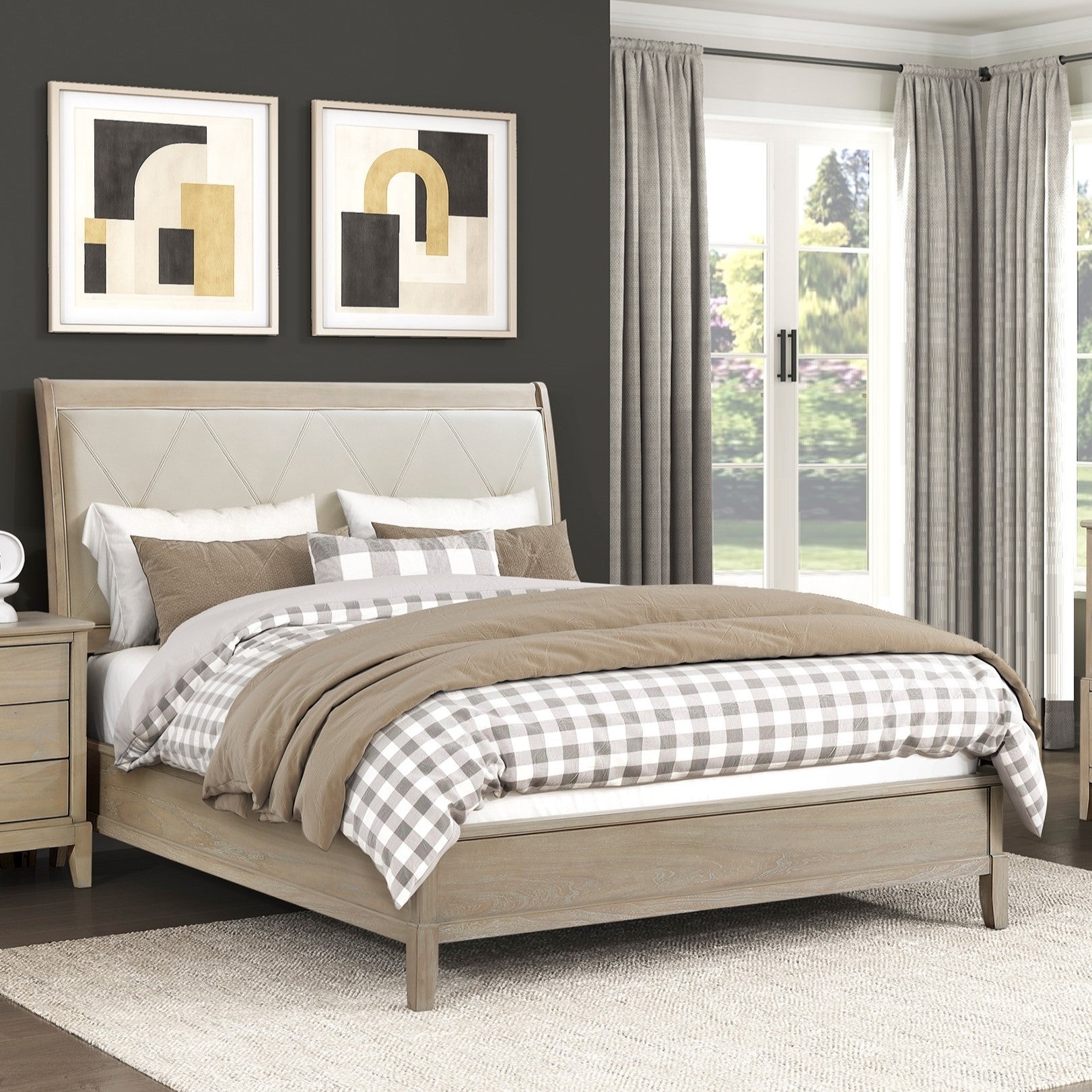 California King Bed Frame with Tufted Vegan Leather Headboard