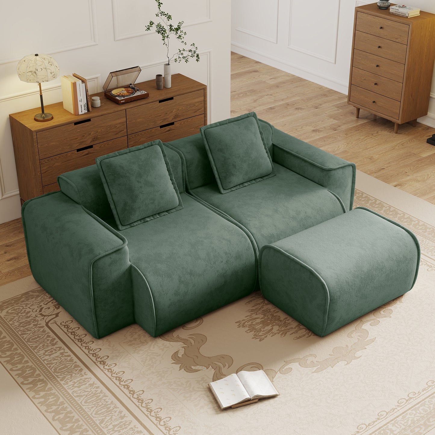 Seneca Boneless Couch - 2 Seater, 1 Ottoman, Olive