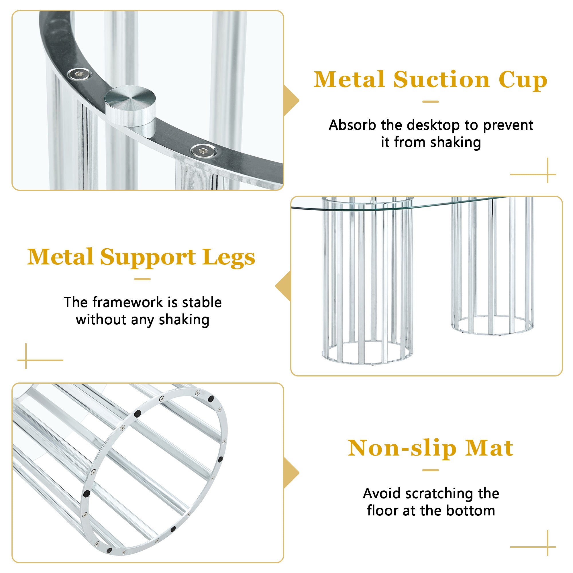 Hardware close-up of the metal suction cup, support legs, and non-slip mat on the silver column base.