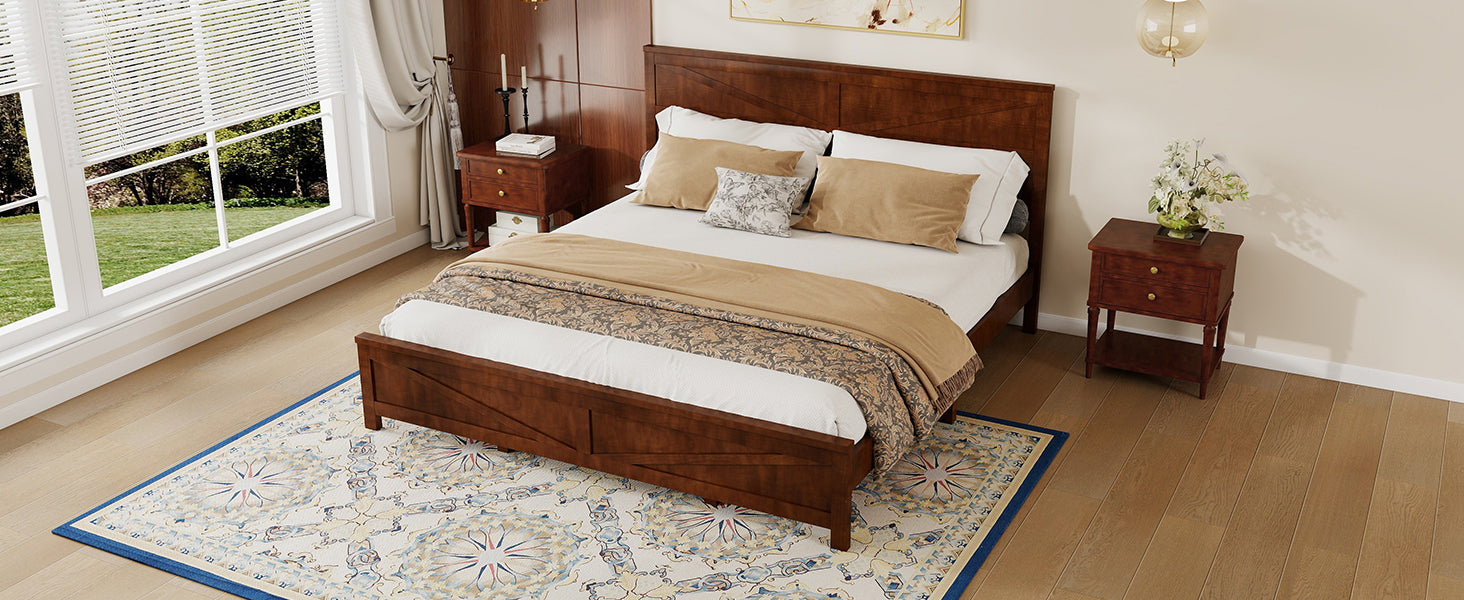 Farmhouse king bed frame graphic showing robot vacuum clearance under bed
