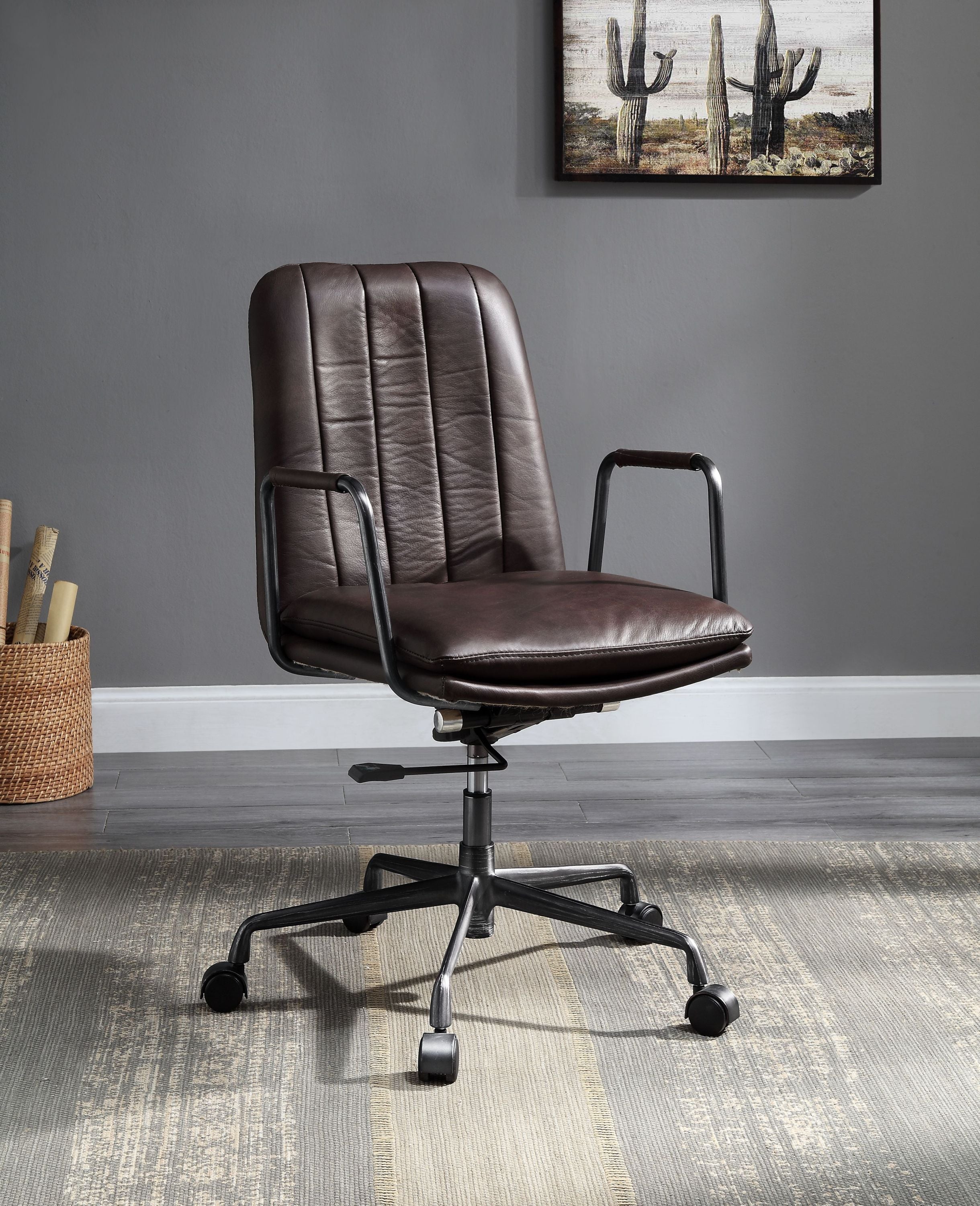 Height Adjustable Office Chair, 220 lb Capacity, Brown
