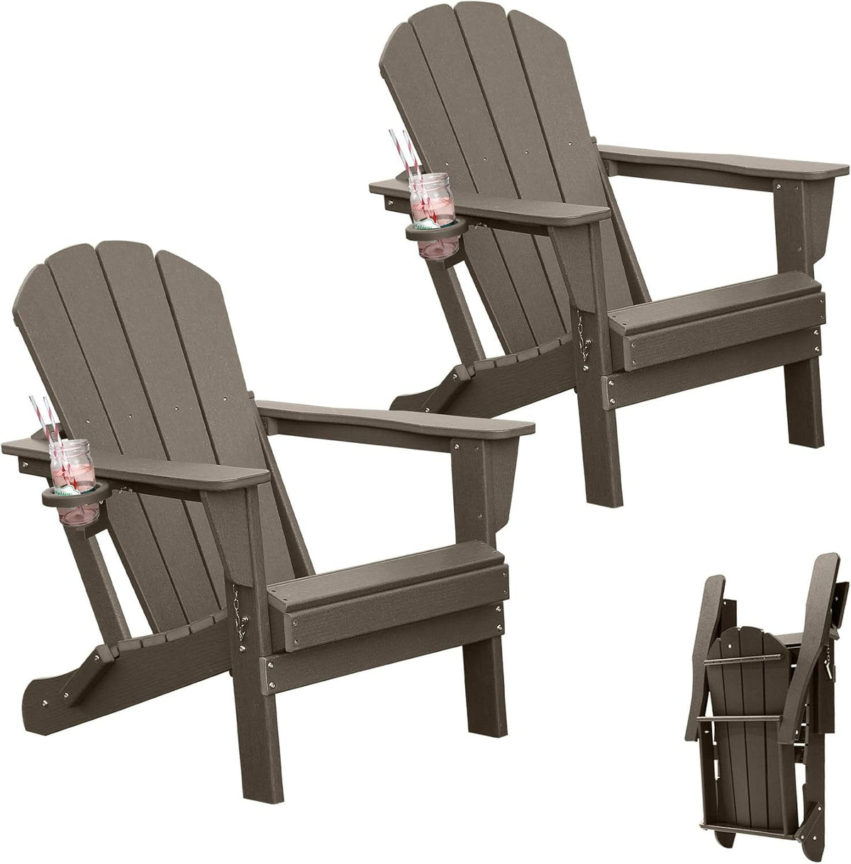 Brown HDPE Folding Adirondack Chair, Set of 2, with Cup Holder