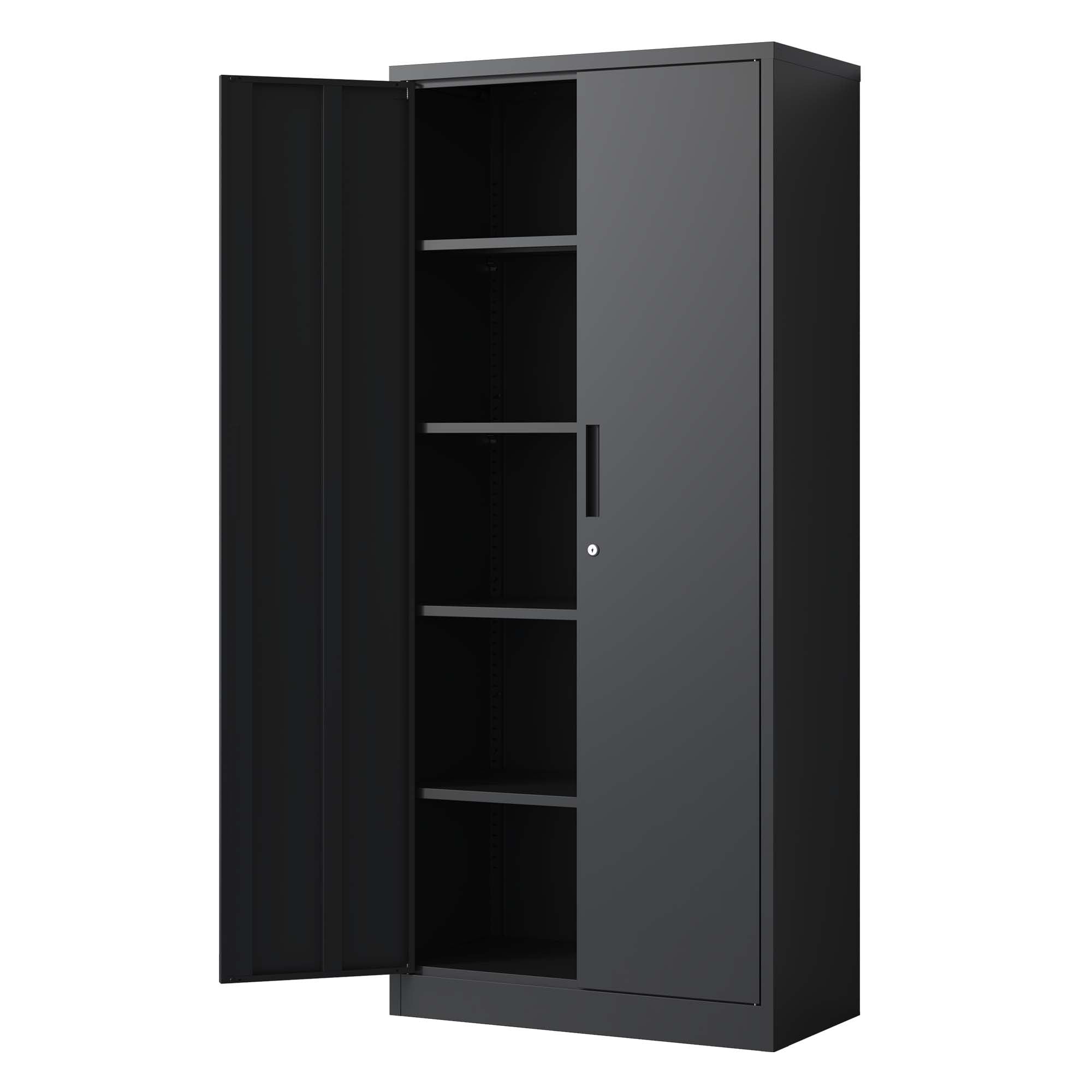 Storage Cabinet with Lock and Adjustable Shelves, 36 in, Black