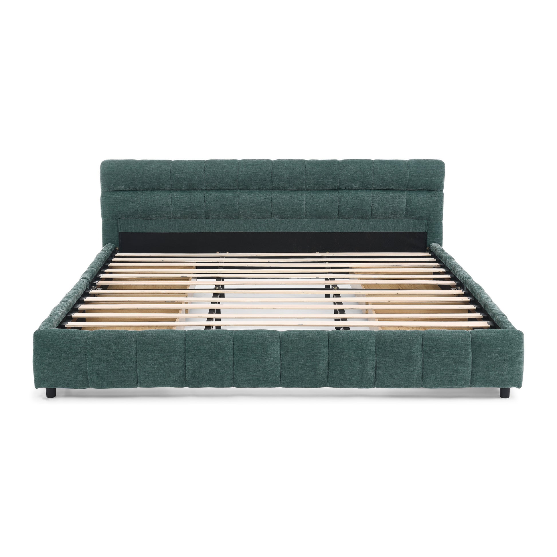 Close-up of open wood storage drawer lined interior