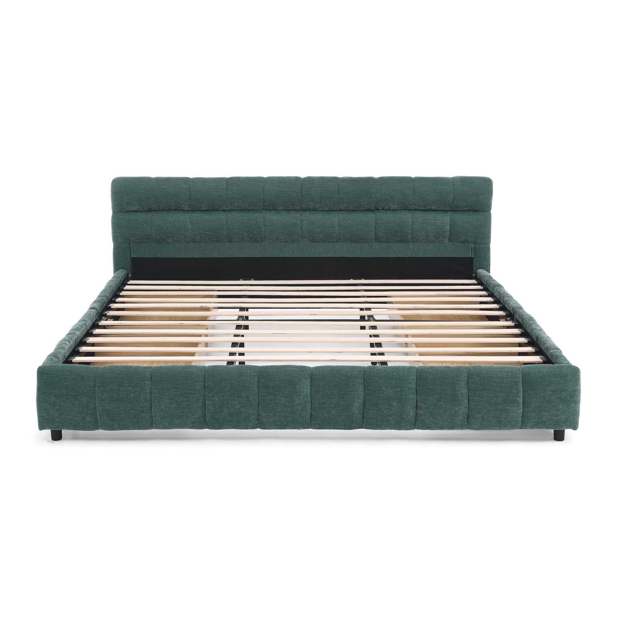 Close-up of open wood storage drawer lined interior