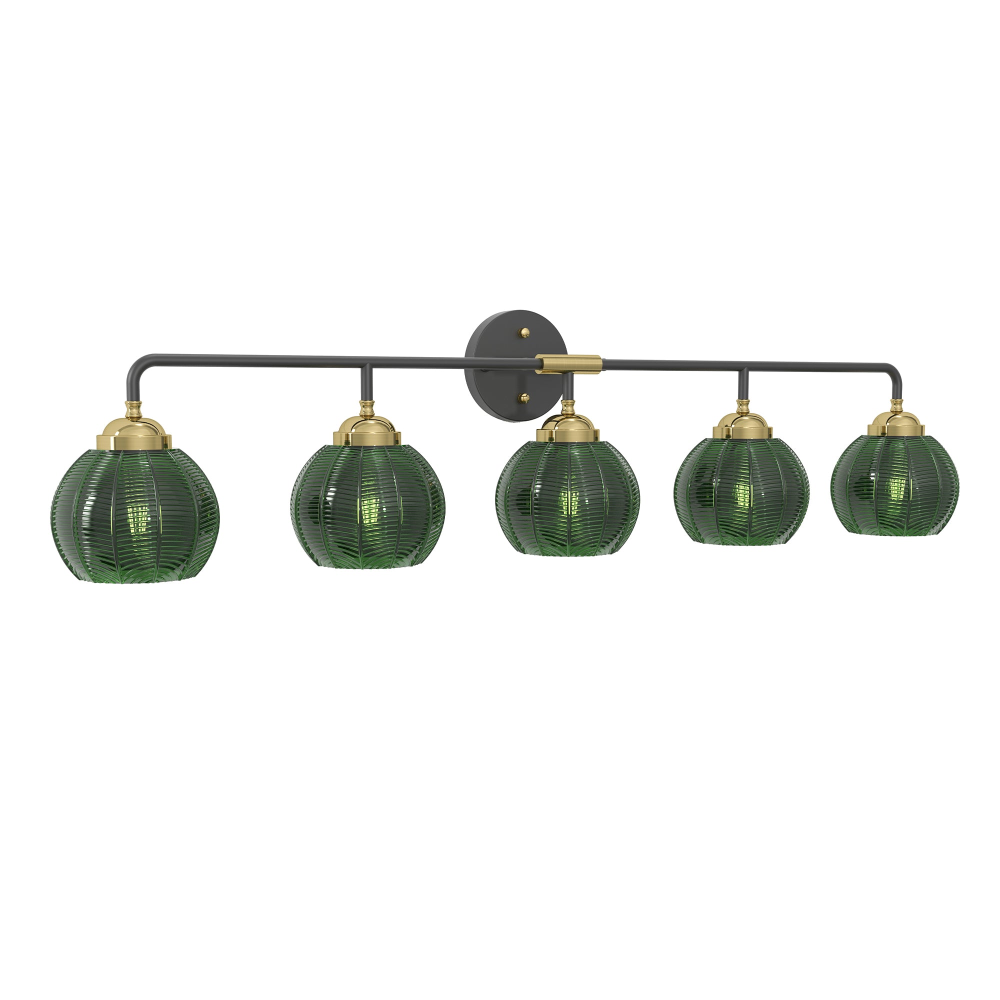 Vanity Light with Glass Shades, 5-Light Modern, Black and Gold