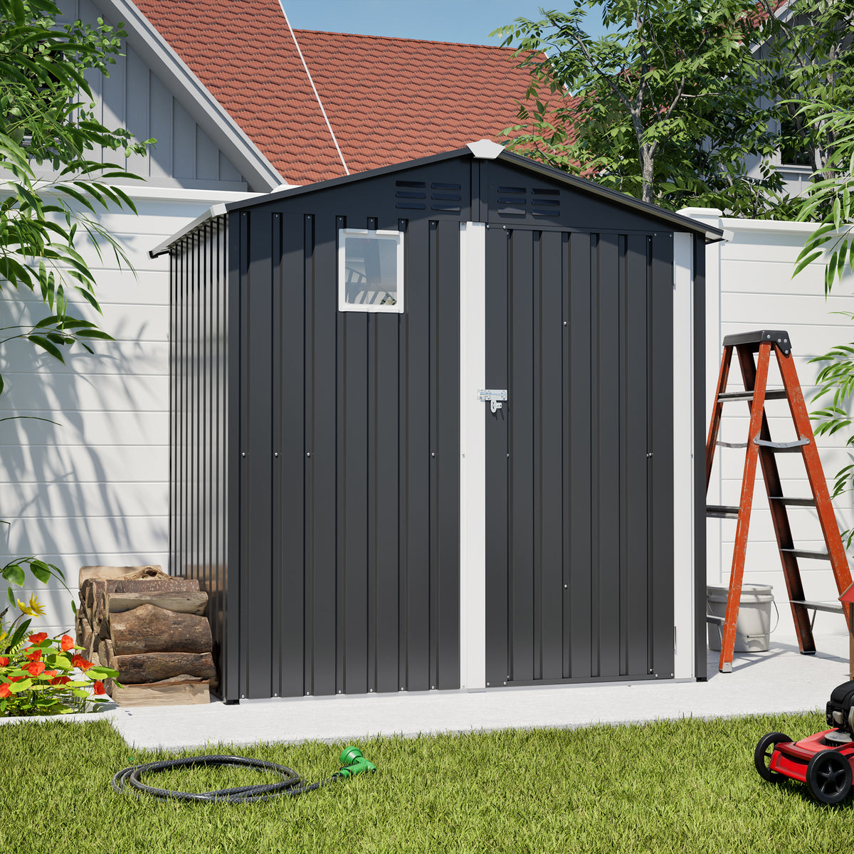 4x6 ft Gray Metal Storage Shed
