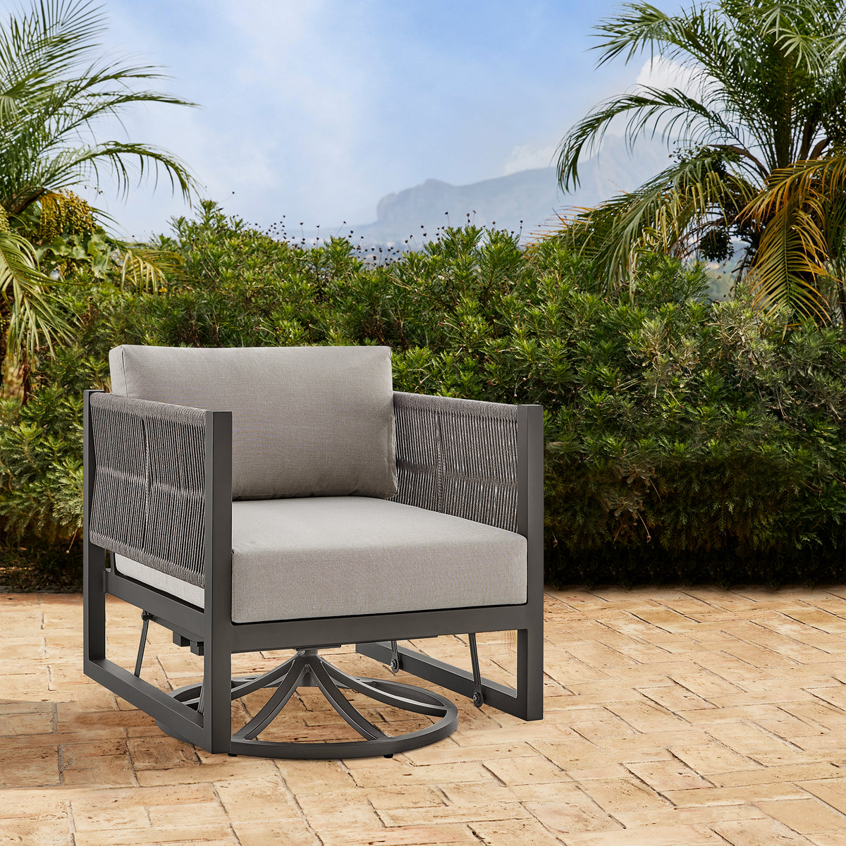 Brown Aluminum Outdoor Glider Chair with Cushions