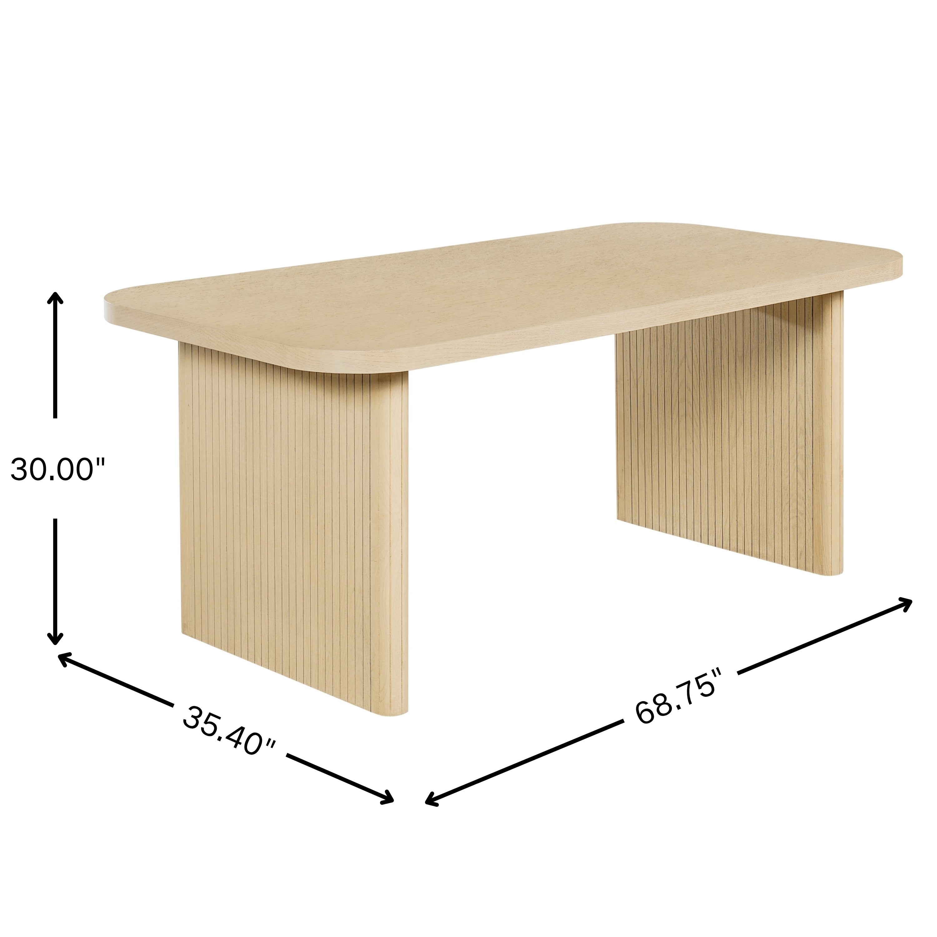 Dimension diagram of the oak dining table showing height 30.00 in, depth 35.40 in, width 68.75 in