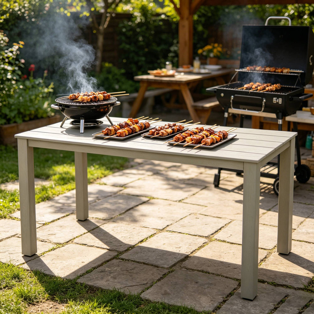 Light Gray Outdoor Dining Table, 68.9 in Wide