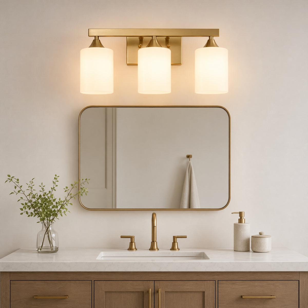 Gold Industrial 3-Light Vanity Light, 15 in