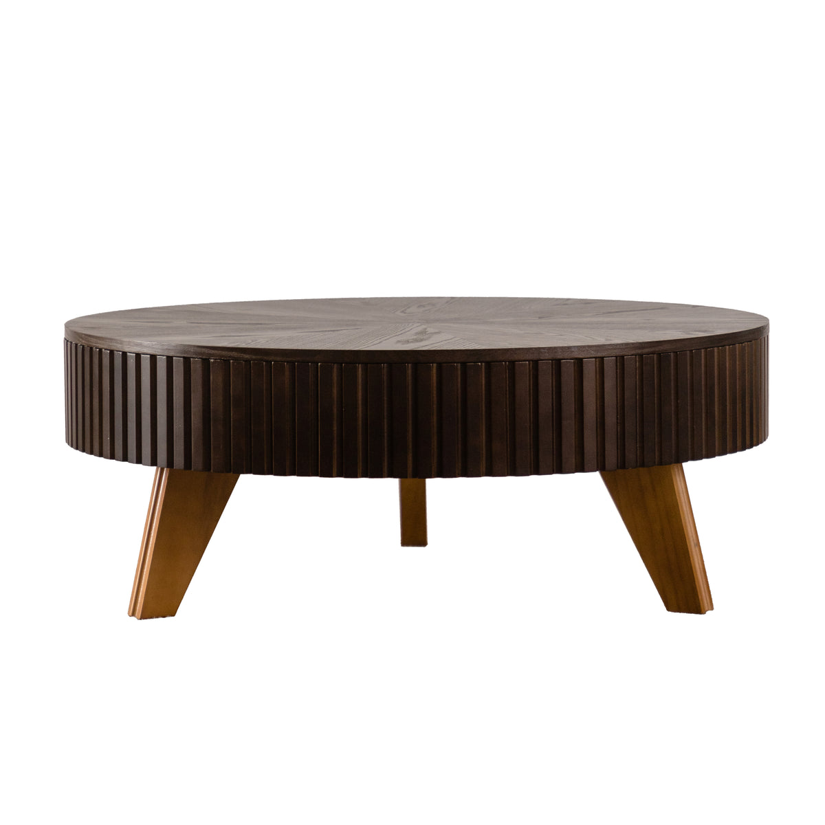 Brown Round Coffee Table with Storage, 39.4 in