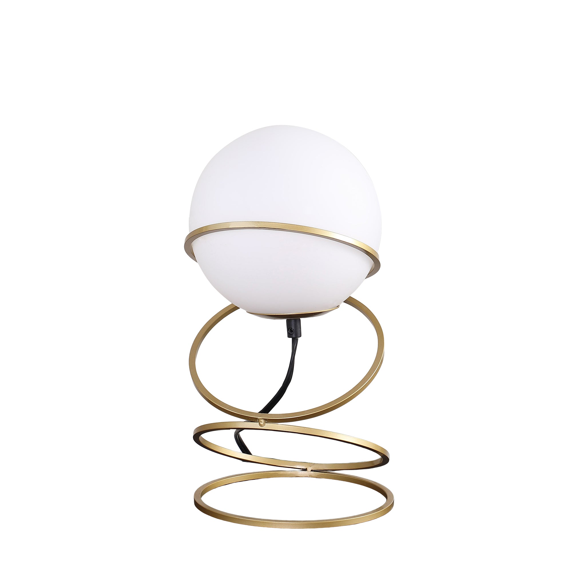 Table Lamp, Glass and Metal Spiral Stand, Gold and White