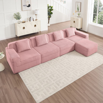 Boneless Couch – 4 Seater with Ottoman, Pink