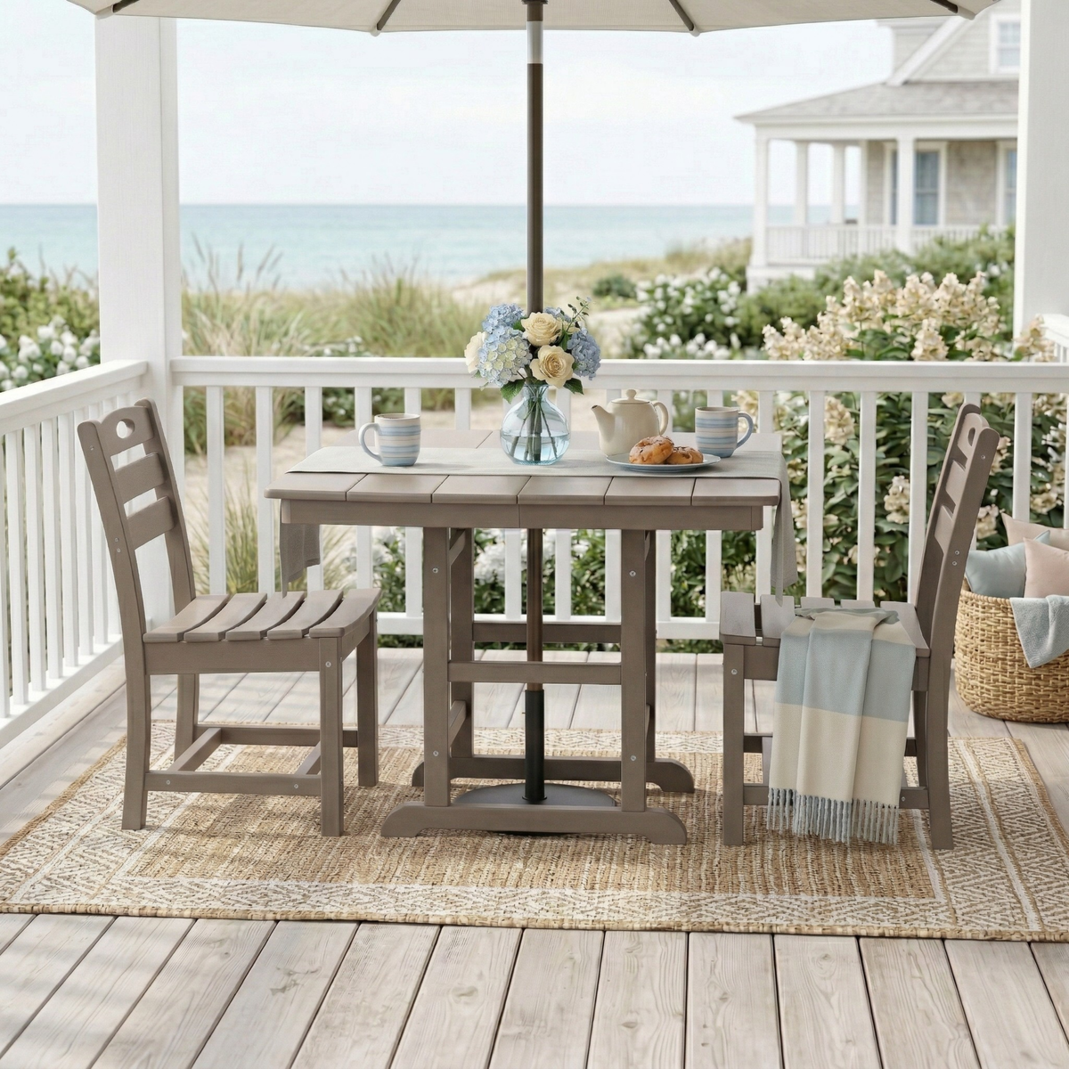 Brown HDPE 3-Piece Patio Dining Set for 2