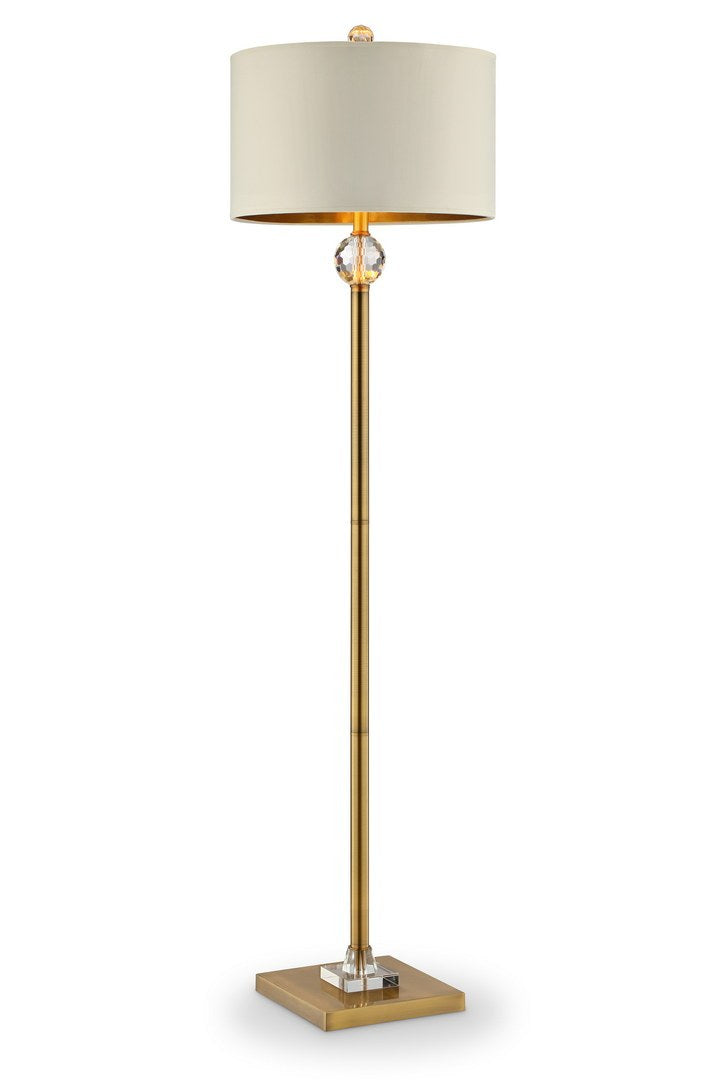Floor Lamp with Crystal Orb Column, Linen Shade, Gold