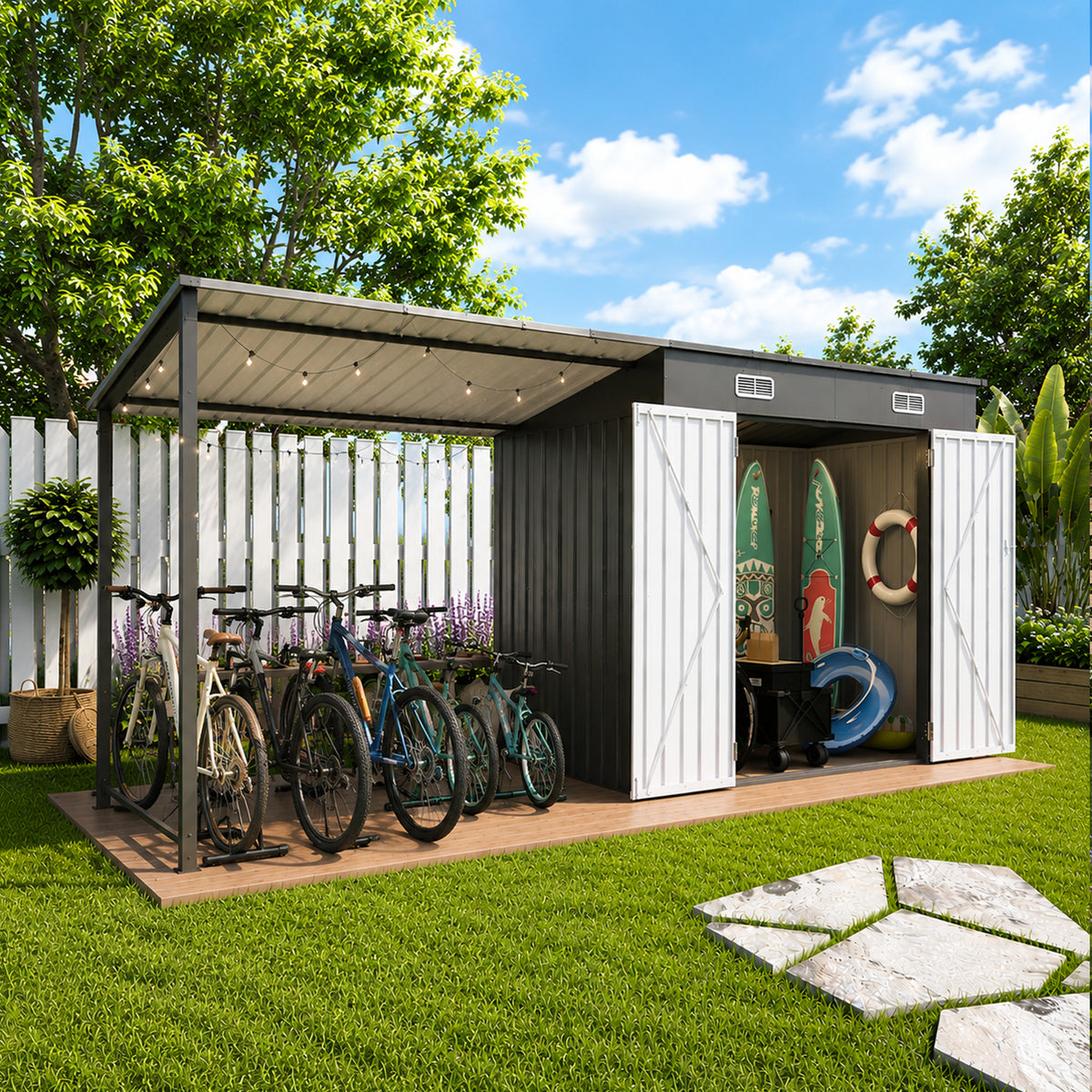 4x12 ft Gray Metal Lean-To Storage Shed
