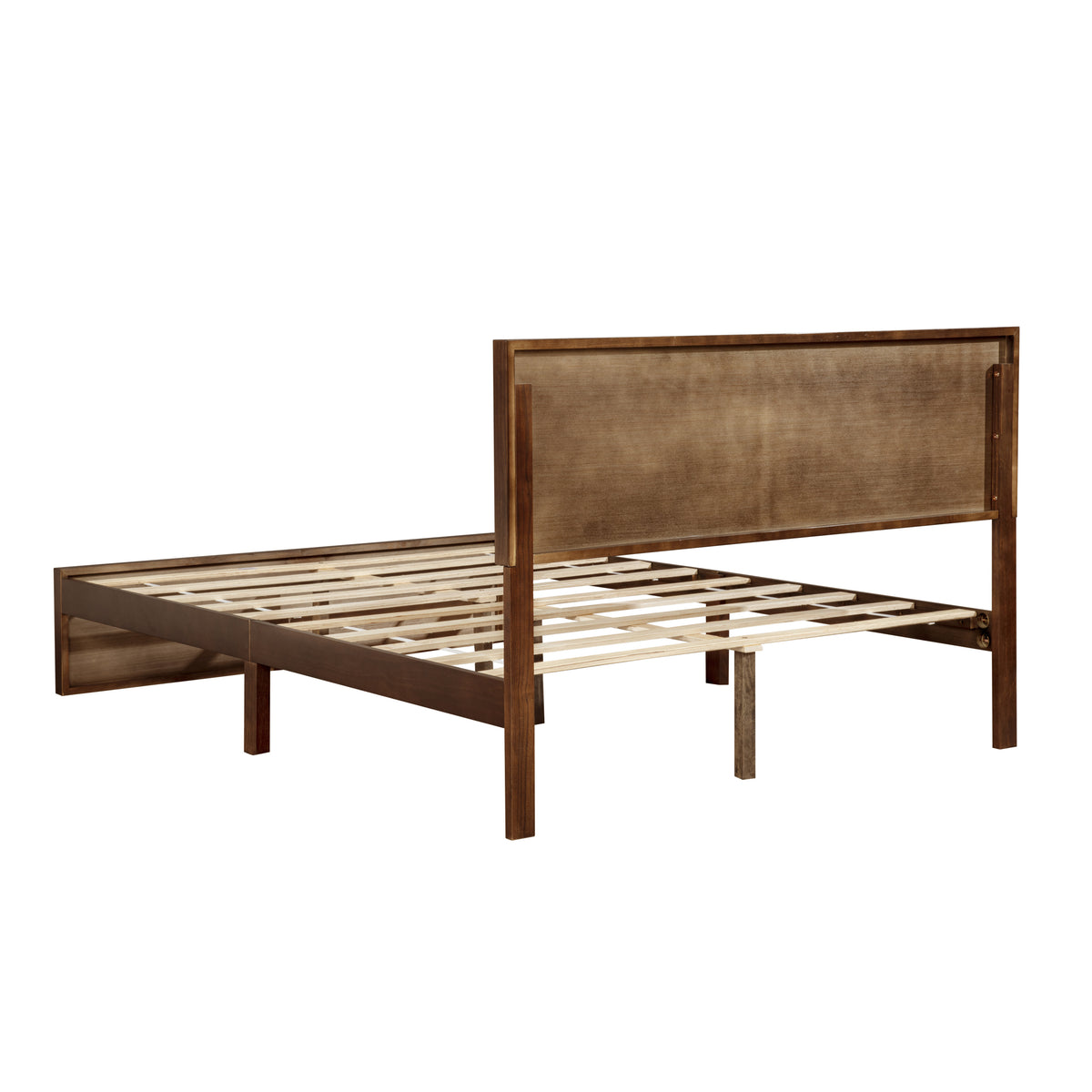Queen bed frame with panel headboard and footboard, additional view