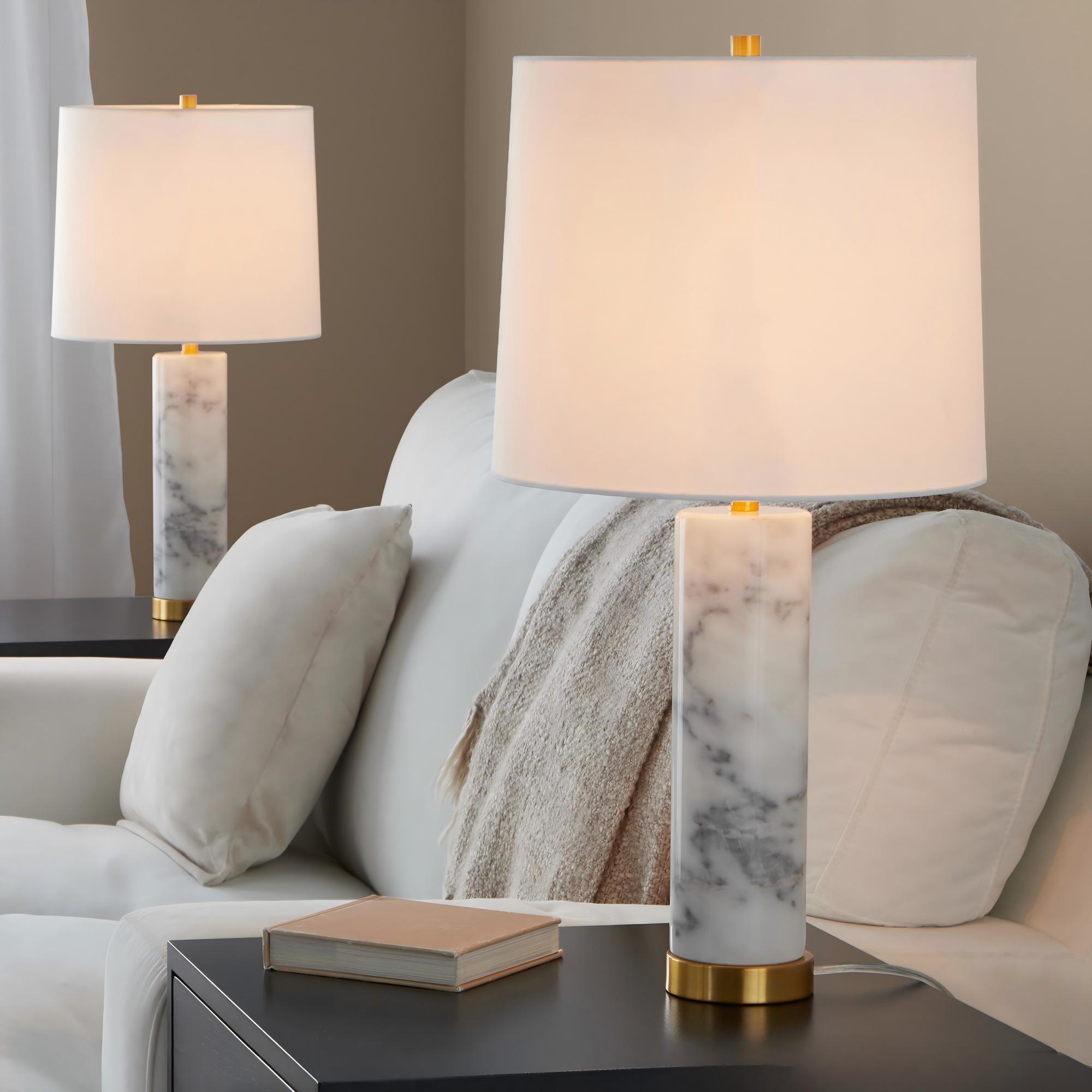 Table Lamp with Linen Shade in Antique Brass, Set of 2