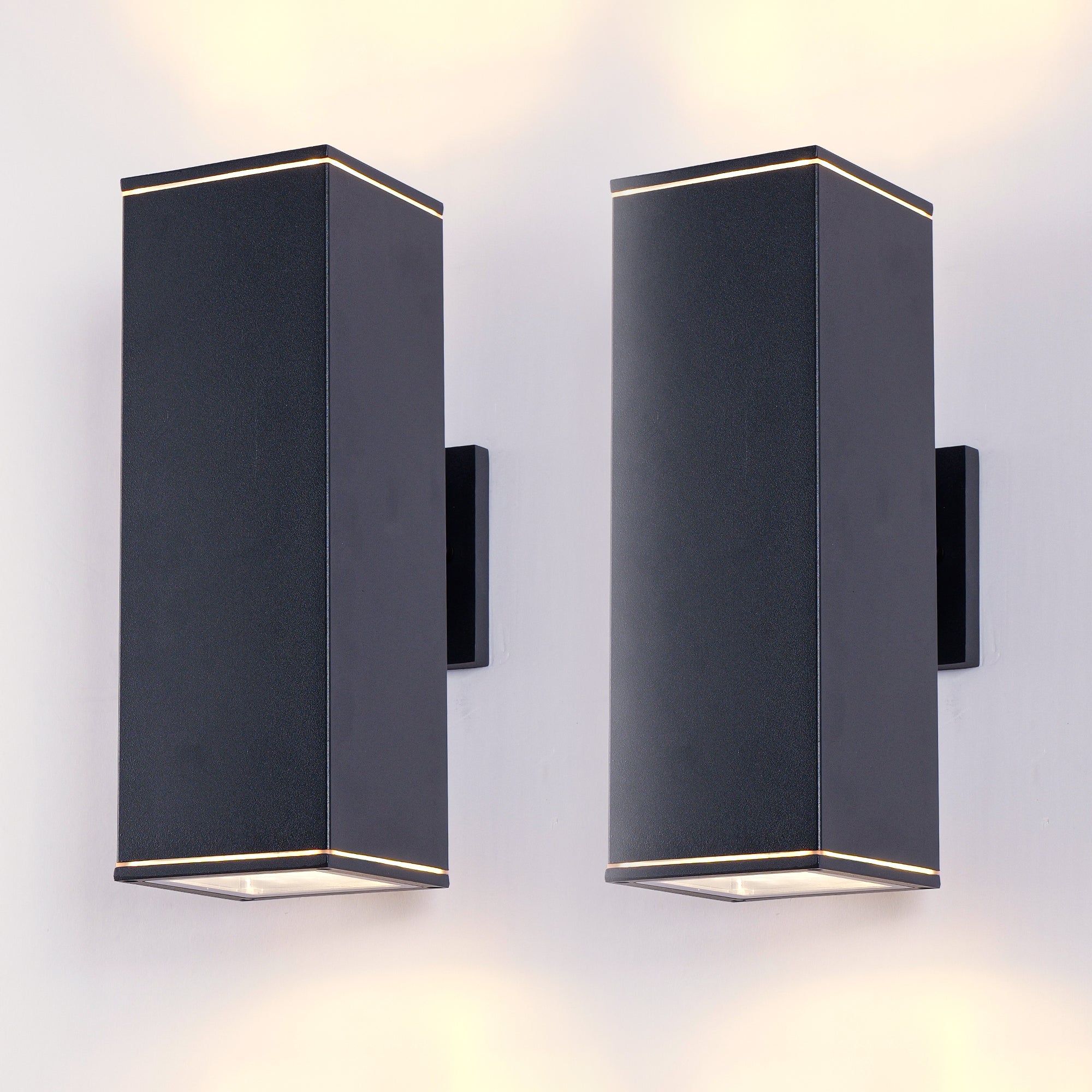 Outdoor Wall Sconce Set, 14 Inch Aluminum Tube, Matte Black