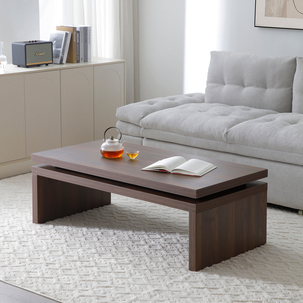 Walnut Rectangular Coffee Table, 47.2 in
