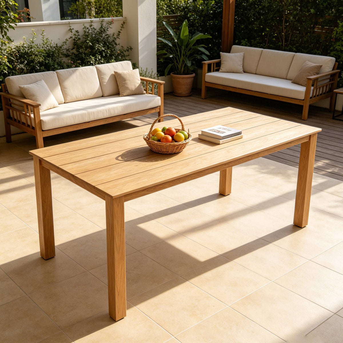 Teak Finish Outdoor Dining Table, 68.9 in Wide