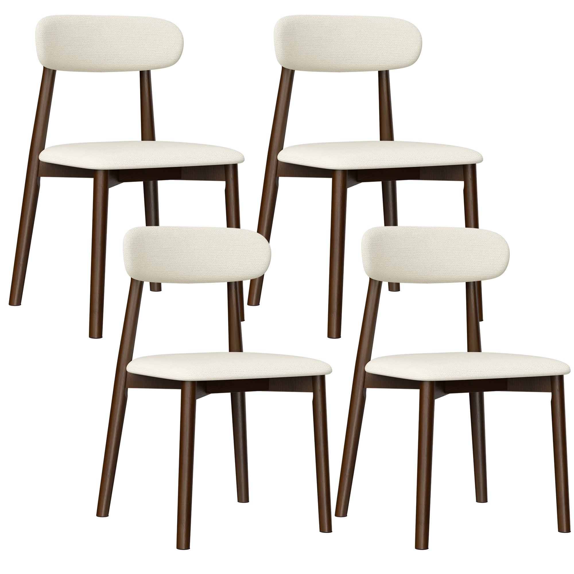 Mid-Century Chenille Dining Chairs Set of 4, Cream, Oak Legs