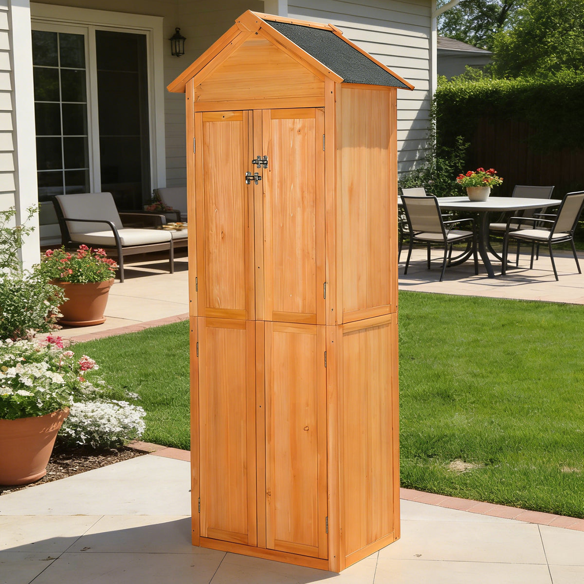 Solid Wood Outdoor Storage Cabinet with Lockable Doors