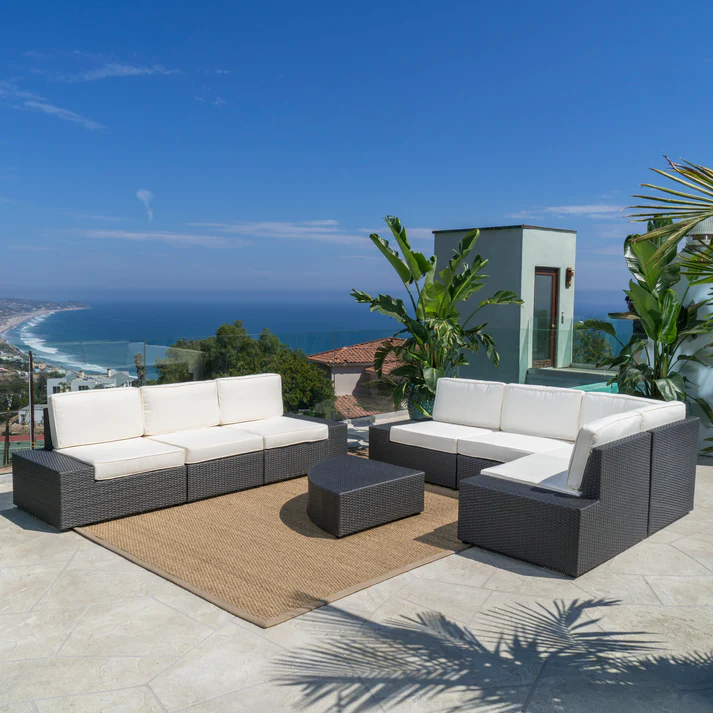 Dark Brown Wicker 8-Piece Outdoor Sectional Set with Cushions