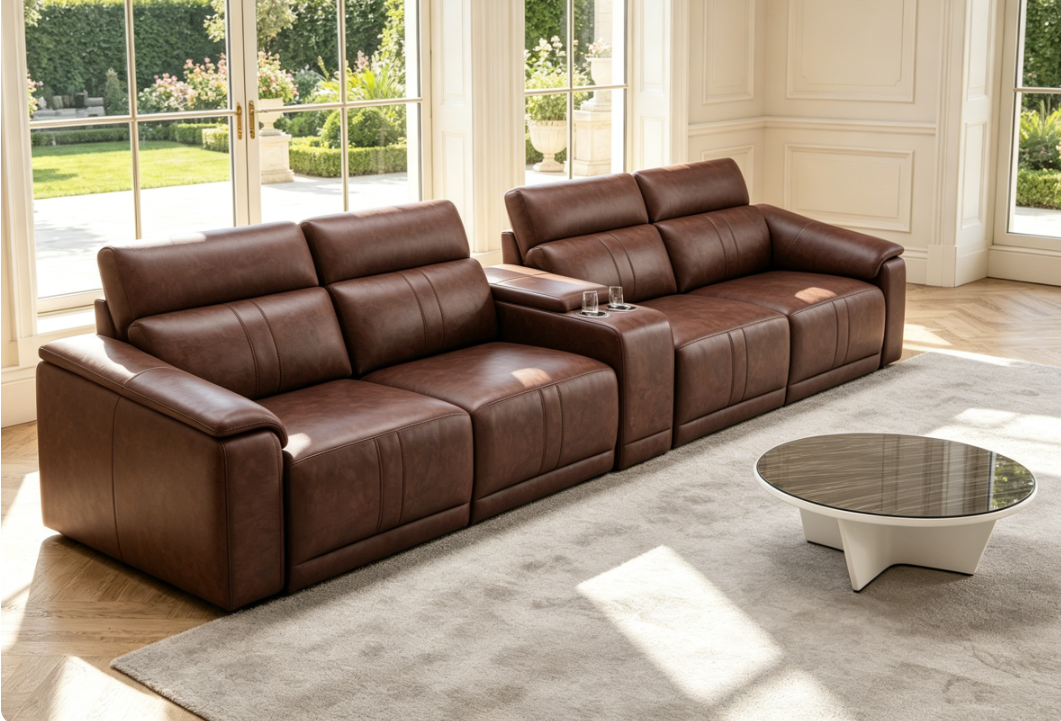 Dark Brown Power Reclining Sectional with Storage, 147.5 in Wide